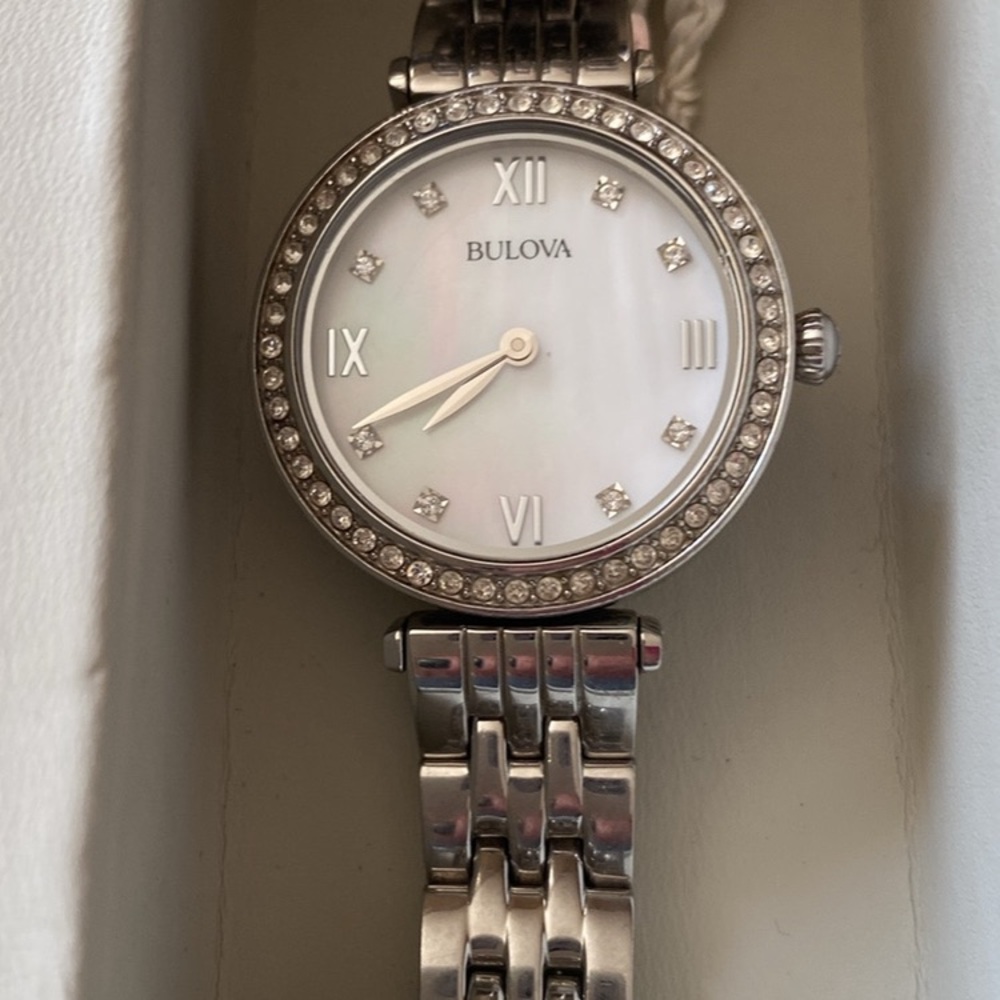 Bulova Women's Silver Watch with Mother of Pearl Dial
